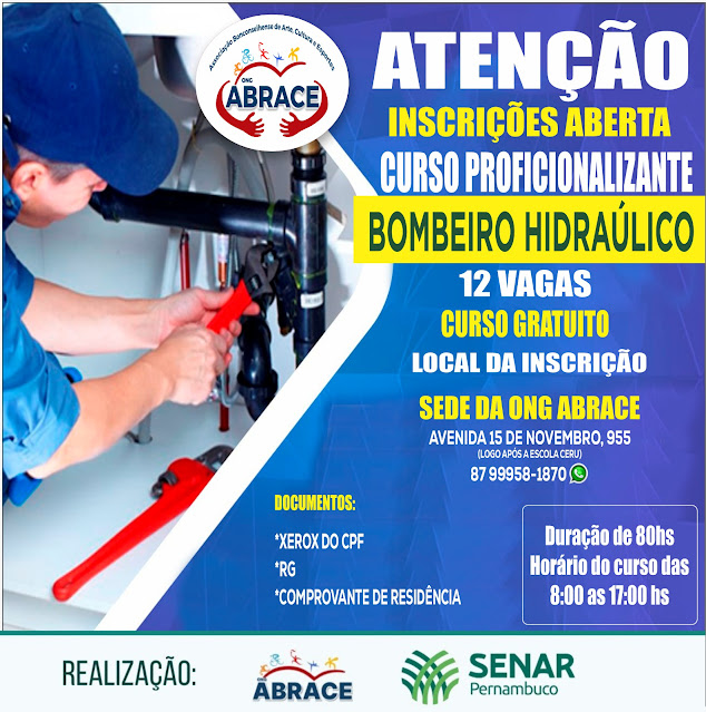 SENAR E ONG ABRACE OFERTAM CURSOS PROFISSIONALIZANTES EM BOM CONSELHO.