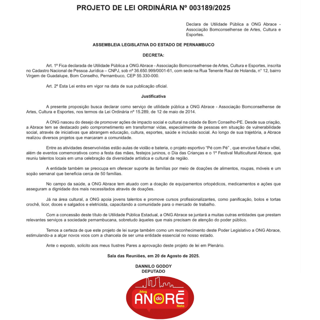 ONG ABRACE AGORA É DE UTILIDADE PÚBLICA ESTADUAL!