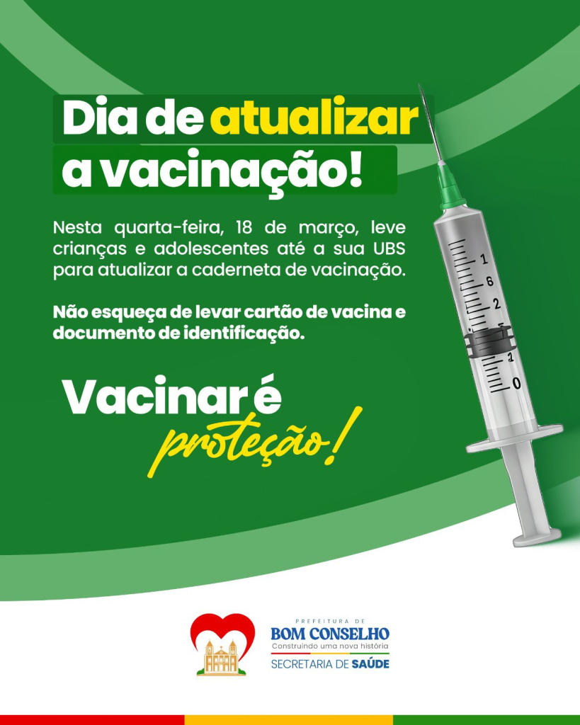 Prefeitura de Bom Conselho realiza ação para atualização da caderneta de vacinação nesta quarta feira.