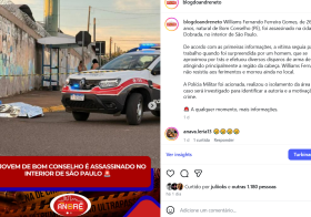 JOVEM DE BOM CONSELHO É ASSASSINADO NO INTERIOR DE SÃO PAULO